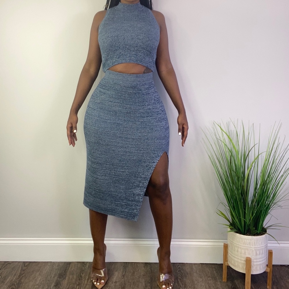 Two-Piece Navy Split Skirt
